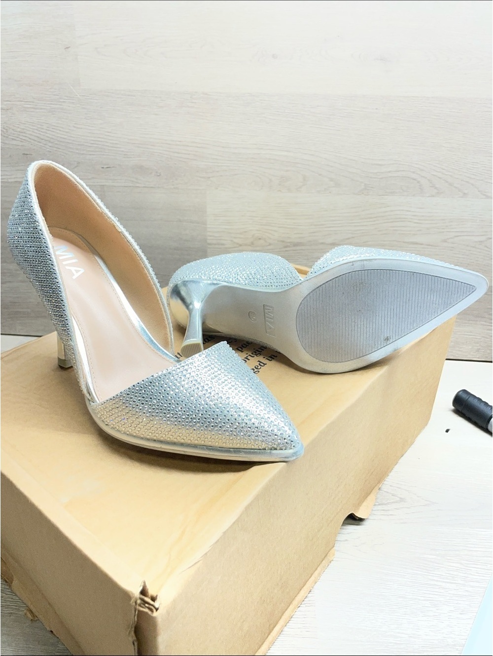 MIA Silver Glitter D'Orsay Pointed-Toe Heels #357
